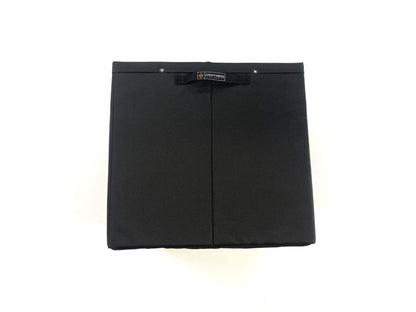 lack Knight Vision storage bin with top edge snaps and front logo tag on white background
