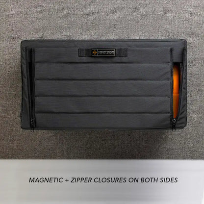Top-down view of the Sprinter van cabinet showing both magnetic and zipper side closures.