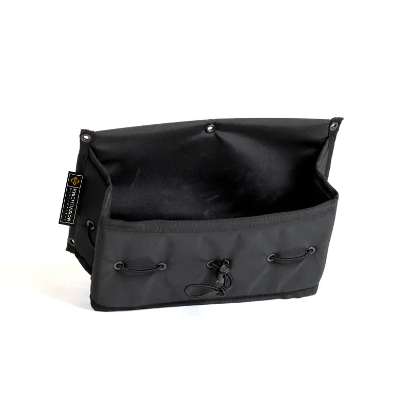 Black Spice Cache pouch with open top and drawstring loops, displayed empty against white background.