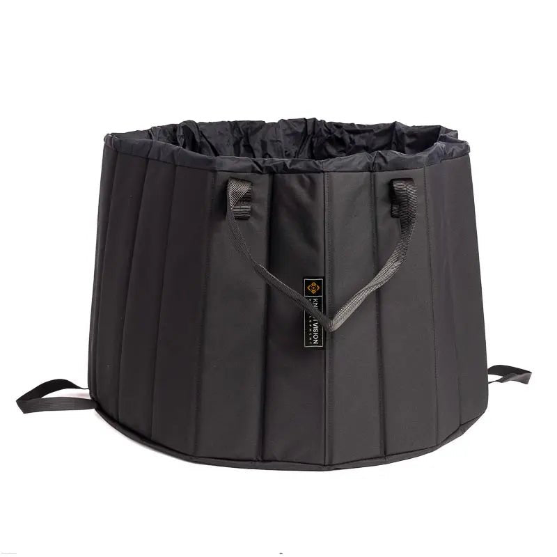 Black portable shower basin with handles and Knight Vision logo on front